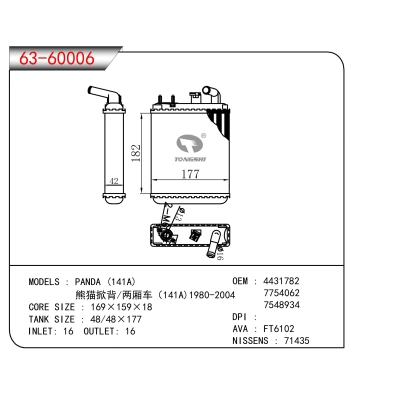 适用于熊猫 (141A) 熊猫掀背/两厢车(141A)1980-2004暖风